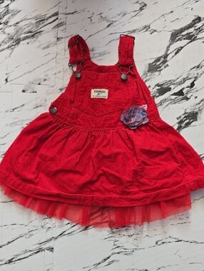 OshKosh B'gosh Red Corduroy Pinafore Dress with Tulle